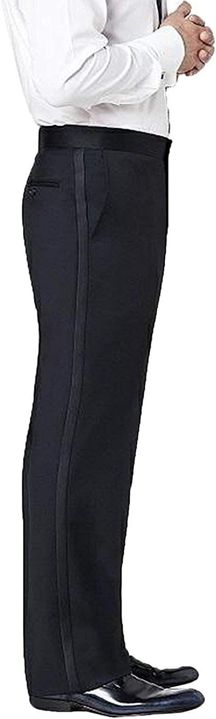 Men's Classic Tuxedo Pants with Satin Stripes and Adjustable Flat Front Waist