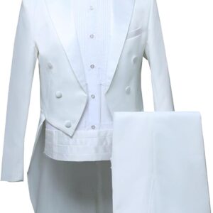 suit jacket men formal slim fit 4 piece double breasted tuxedo set swallow tail pants bow tie