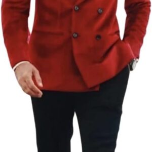Men's Two-Piece Casual Wedding Suit (Velvet Suit) Double-Breasted Tuxedo with Pointed Lapel