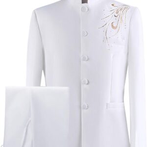 Conjunto de traje de túnica china para hombre, 2 piezas, cuello mandarín, chaqueta floral para cena, fiesta, graduación, boda, chaqueta de esmoquin floral