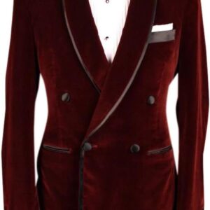Men's Velvet Tuxedo Coat Double Breasted Buttons Lapel Shawl Groom Wedding Party Blazer