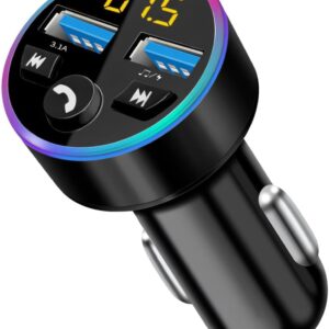Car FM Transmitter and Bluetooth Adapter for Car Radio, Bluetooth 5.0 MP3 Player Metal Transmitter with Dual USB Charger