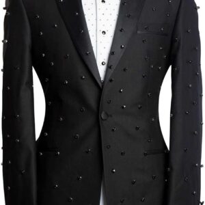 Man Suit One Button Rhinestone Jacket with Shawl Lapel 2 Pieces and Plain Pants for Dinner