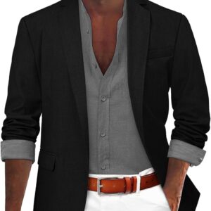 Men's Plus Size Blazers, Men's American Jackets with Lapel and Buttons Casual Blazer Lightweight Solid Color Breathable Sports Coat with Pocket and Button