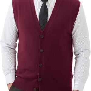 Kallspin Men's Sweater Vest V-Neck Sleeveless Cardigan Cashmere Blend Relaxed Fit Button Front