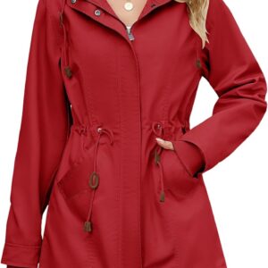 Vancavoo Women's Parka Spring Autumn Coat Military Green Padded Lightweight Utility High Waist Drawstring Zip Up Hood Jacket