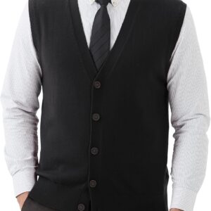 Kallspin Men's Sweater Vest V-Neck Sleeveless Cardigan Cashmere Blend Relaxed Fit Button Front