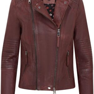 Infinity Leather Women's Classic Bordeaux Padded Biker Leather Jacket