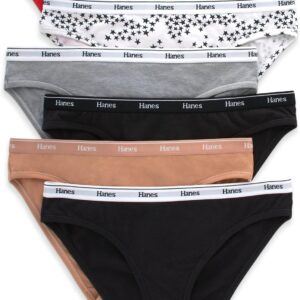 Hanes Originals Thong Panties, Breathable Stretch Cotton Underwear, Assorted, 6-Pack Women's Thong (Pack of 6)