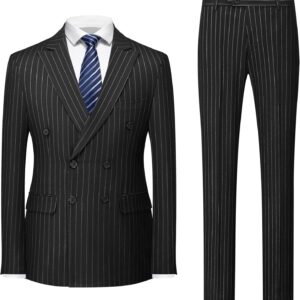 MOGU Men's 2 Piece Double Breasted Stripe Suit Slim Fit Formal Jacket and Pants for Business Wedding Prom