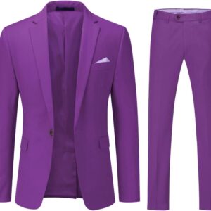 YOUTHUP Men's Slim Fit 2 Piece Suit Single Breasted Business Wedding Suits 1 Button Blazer and Pants