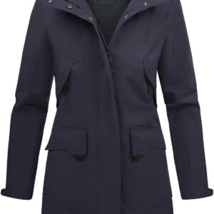 Tuopuda Women's Long Jackets with Hood Lightweight Fleece Coat Spring Autumn Parka Water Repellent with Zipper and Pockets