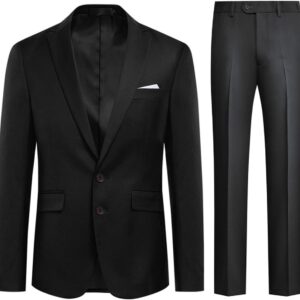 Allthemen Men's 2 Piece Solid Color Two Button Work Business Suit (Blazer + Pants)