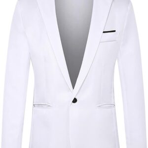 Men's white blazer autumn and winter casual blazer elegant slim fit blazer single button leisure suit jacket monocolor modern business wedding blazer coat with