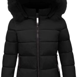 Generisch Women's Down Coat, Short Winter Coat for Women, Waterproof, Warm, Down Jacket, Windproof with Fur Hood, Padded Coat, Stand Collar with