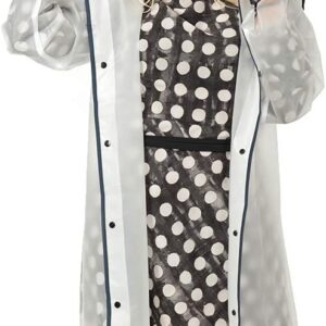 PERLETTI Men's and Women's Lightweight and Reusable Raincoat – Waterproof Men and Women – Waterproof Waterwear with Reflective Details Hood and Buttons, 1. Transparent with blue border, L Plus