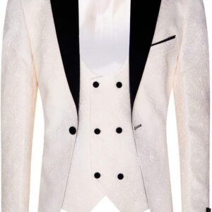 TruClothing Beige Tuxedo Blazer P;ara Men's, Brocade Vest Ivory Satin Paisley, Dinner Jacket