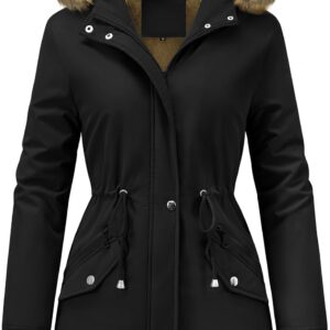 Parkas Jacket Women Winter Warm Waterproof Hooded Coat Zip Fleece Lined Parka for Women Windproof Coat