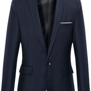 Men's Casual Suit Single Knob Lightweight Business Suit Daily Slim, Navy, L