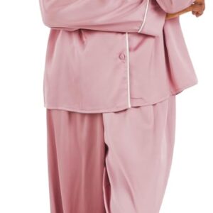 TRAMAS+ Women's Satin Pyjamas, Women's Long Pyjamas, Long Sleeve Set with Buttons and Elastic Waist Trousers, Comfortable Sleepwear