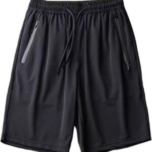 Generisch Men's Summer Super Flexible Mesh Drawstring Sports Shorts with Zipper Comfortable Bermuda Shorts Breathable Sports Pants
