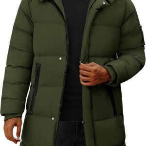 Yuson Gir Coat Men Long Jacket Men Winter Lightweight and Water Resistant Parka Thick Jacket with Hood Warm Padded Coats Zip Wind Coat Jacket