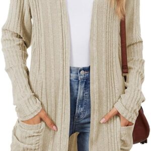 Cardigan Women Long Cardigan Long Sleeve Lightweight Cardigan Autumn Winter Cardigan Elegant Sweater Outwear with Pockets S-XXL