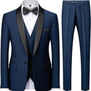 3 Pieces One Button Lapel Slim Fit Shawl Wedding Prom Vest Pants Set