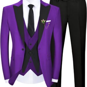 Men's Tuxedo Suit Slim Fit 3 Piece Suits for Wedding Prom Groom Fashion One Button Jacket Vest Pants Purple S