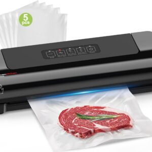 Bonsenkitchen Vacuum Sealer, Fast and Compact Domestic Vacuum Packaging Machine, High Continuous Working Speed, Includes Vacuum Bags and Accessory Hoses