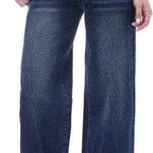 Women's Long Jeans, Straight and Wide Leg Stretch Jeans Push Up High Waist with Pockets Plus Size