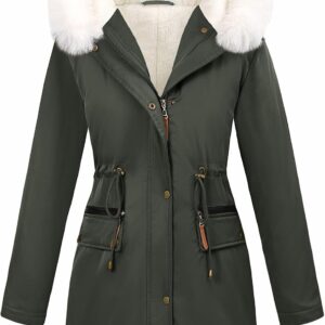 CMTOP Women's Winter Long Fleece Warm Coat Waterproof and Windproof Parka Elegant Classic Casual Jacket, Thick Outwear with Pockets and Hood