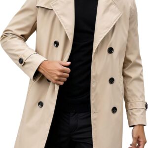 Generisch Men's classic trench coat with belt - Single-breasted transitional coat in business style | Stylish coat for spring and autumn