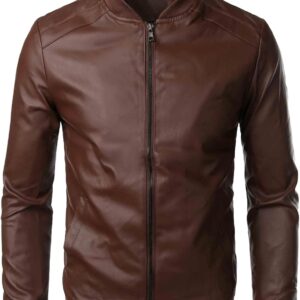 Genérico Men's Leather Jacket, Men's Casual Casual Faux Leather Jacket with Stand Collar Modern Fitted Lightweight Windbreaker Outdoor for Autumn Winter