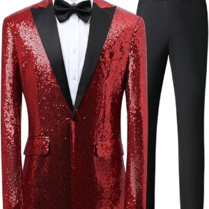 Conjunto de 3 piezas de esmoquin de lentejuelas para hombre, 1 botón, brillante, chaqueta metálica para fiesta, festival, boda, blazer deportivo, conjunto de abrigos deportivos