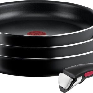Tefal Ingenio Easy On Set of 3 Frying Pans 22/24/26 cm + Removable Handle, Not Suitable for Induction, Non-Stick, Titanium Coated, Thermo-Signal, Dishwasher and Oven Safe