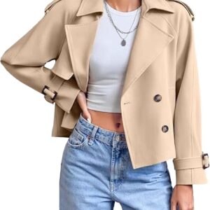 Women's Short Trench Coat Raglan Sleeve Double Breasted Work Office Summer Trench Coat