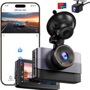 Dashcam, 4K+1080P WiFi Dash Cam Car, 3" IPS Screen Car Camera Recorder with SD Card 64GB, 170° Wide Angle, Night Vision+WDR, G-Sensor, Supports 24H Parking Mode, Loop Recording