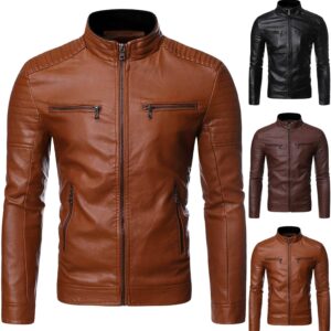 Short Jacket Motorcycle Leather Jacket Aviator Jacket Men's Faux Fur Jacket Jacket Men Full Zip Men's Coat Solid Color