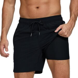 Men's Quick Dry Swim Trunks with Pocket, 2 in 1 Swim Shorts with Compression Lining, Sports Swimwear for Beach, Pool and Training