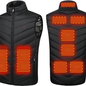Monave Men's Heated Vest, Heated Jacket with 9 Carbon Fiber Heating Elements 3 Levels of Temperature Black