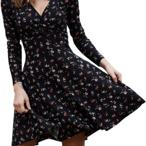 Vintage Dresses for Women, Women's Short Dress Floral Print V-Neck Elegant Retro Long/Short Sleeves Spring Summer Daily Formal Party Swing Dress