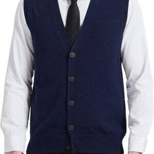 Kallspin Men's Sweater Vest V-Neck Sleeveless Cardigan Cashmere Blend Relaxed Fit Button Front