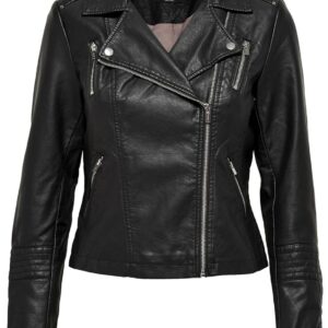 ONLY Onlgemma Faux Leather Biker Otw Noos Jacket for Women, Black (Black 1), 40 FR/ES (38 EU)