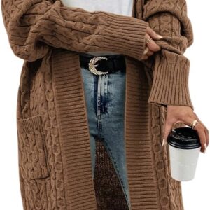 Saodimallsu Women's Long Chunky Knit Cardigan Loose Lightweight Elegant Casual Solid Color Cardigan with Pockets