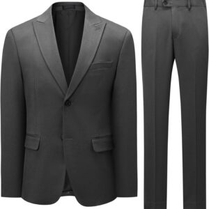 YFFUSHI Men's 2-Piece Suit Regular Fit Peak Lapels Elegant 2 Buttons Office Ceremony