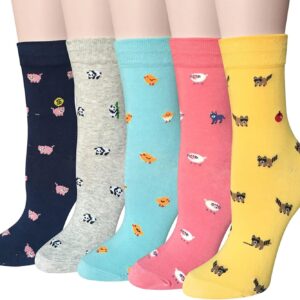 Chalier Cozy Animal Socks, 5 Pairs, One Size, Multicolor, multicoloured, One size