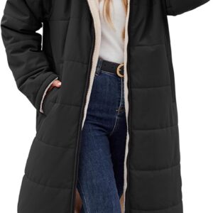 Vancavoo Long Winter Coat for Women Reversible Quilted Jacket Hooded Warm Thick Elegant Lamb Coat with Fleece Lining for Outdoors