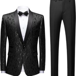 Conjunto de chaqueta de esmoquin floral para hombre, 2 piezas, estampado floral, cachemira, chal, solapa, chaqueta blazer para cena, graduación, boda