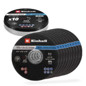 Original Einhell Metal Cutting Discs 10 Pieces Diameter 115 mm in Tin (Quick Separation, Metal Processing, Easy Cutting, MPA Certified, Brand Independent)